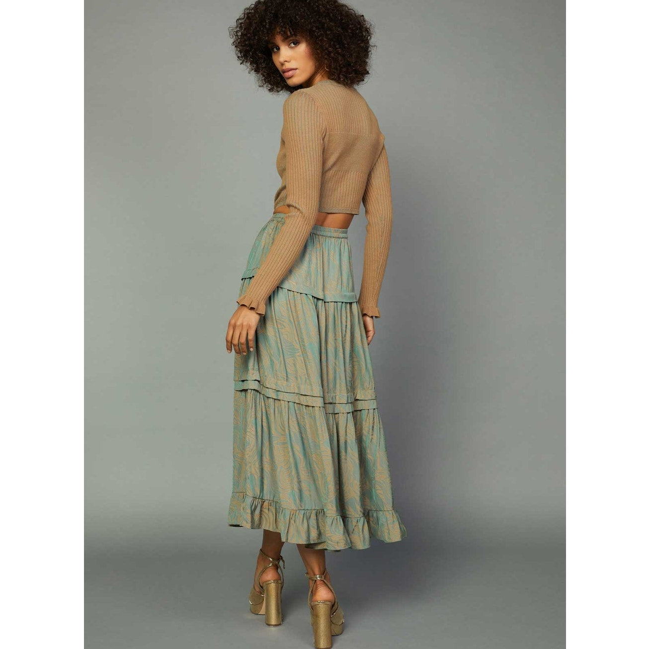 Sand Seafoam Mixed Media Cutout Knit Midi Dress
