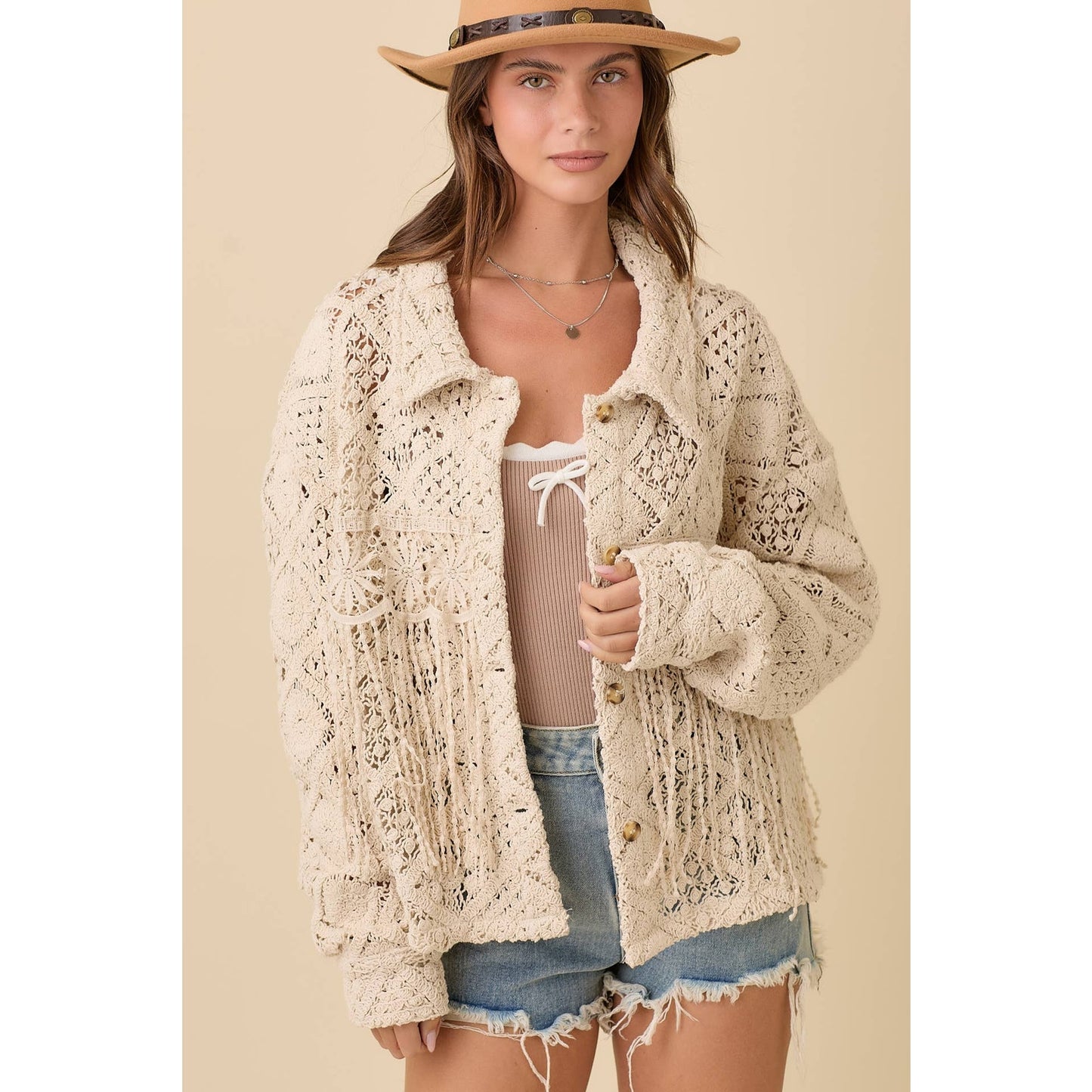 Macrame Crochet Lace Fringed Jacket