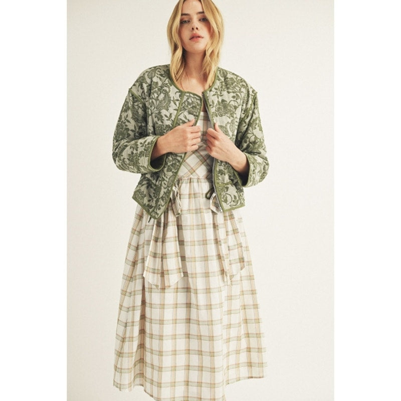 Olive Floral Print Padded Jacket