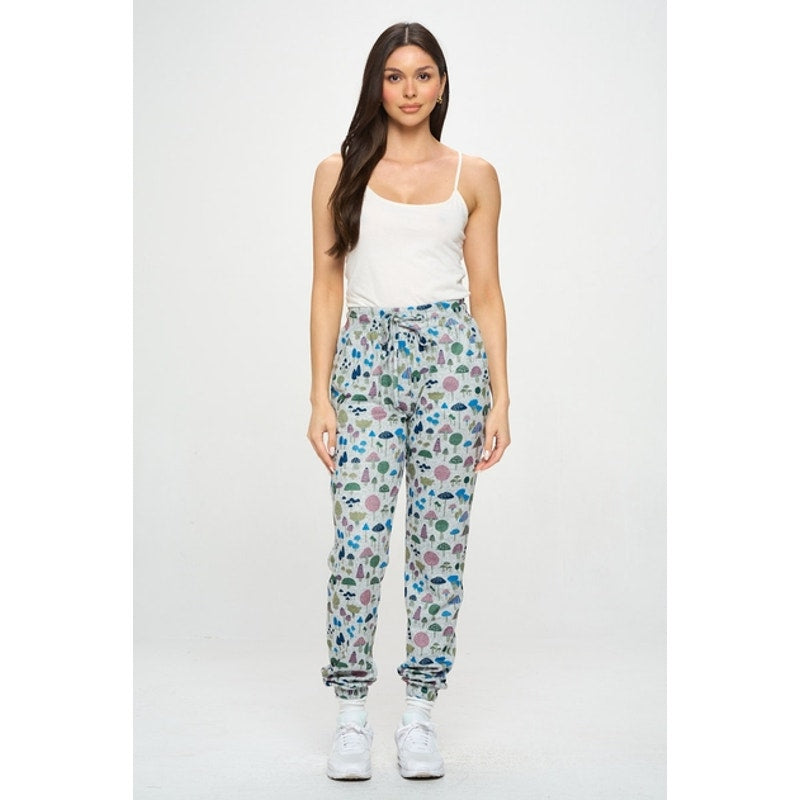 Mushroom Print Tie Waist Jogger Pants