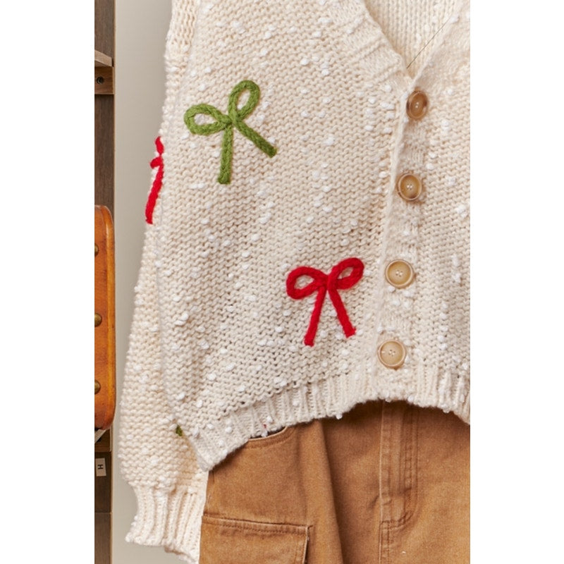 Ribbon Patched Button Down Cardigan