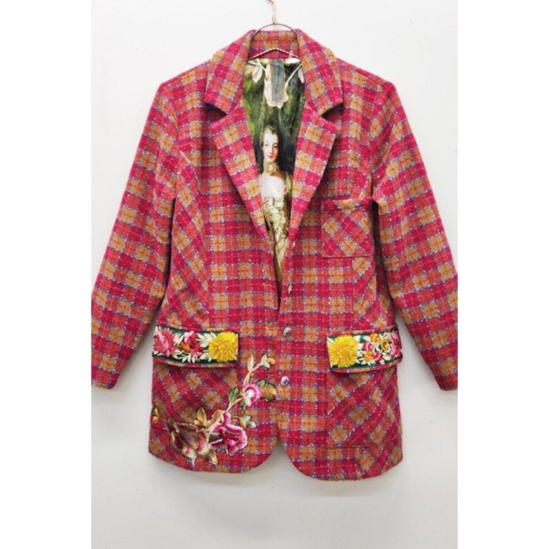 Chaqueta blazer Aratta con forro de bouclé de coco y camello fucsia