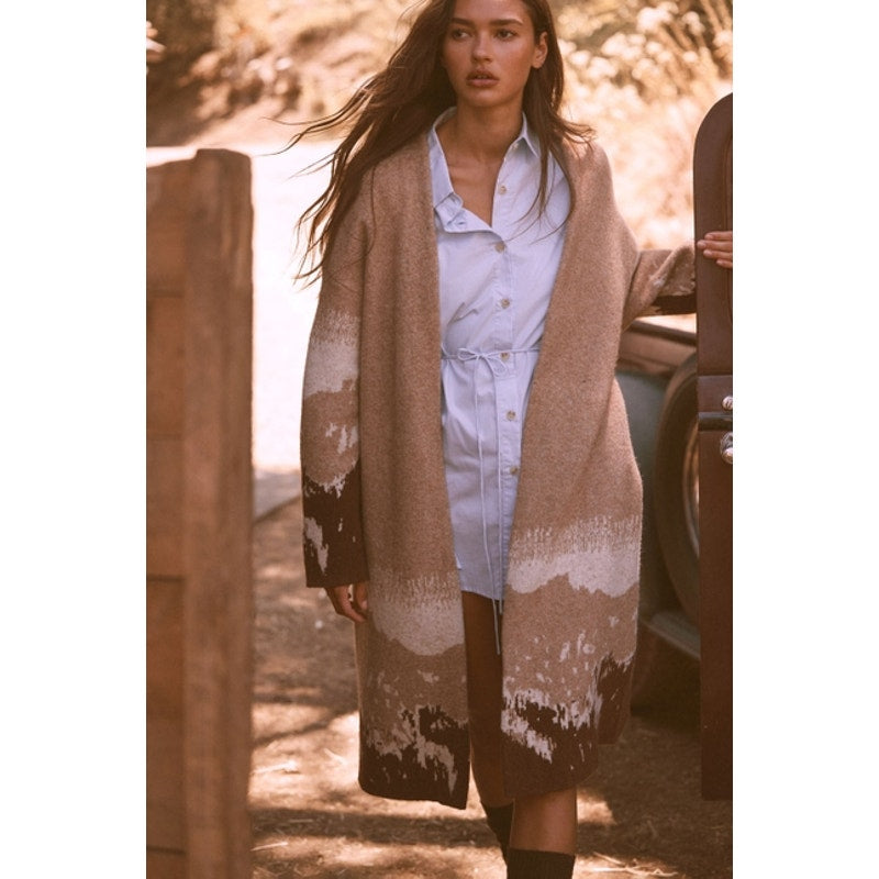 Cardigan ouvert sur le devant en tricot graphique paysage