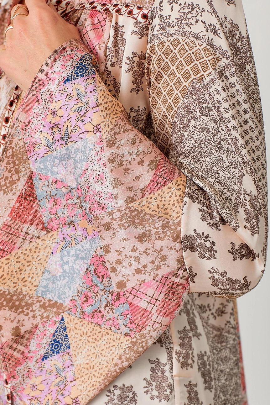 Mixed Print Bell Sleeve Shirt