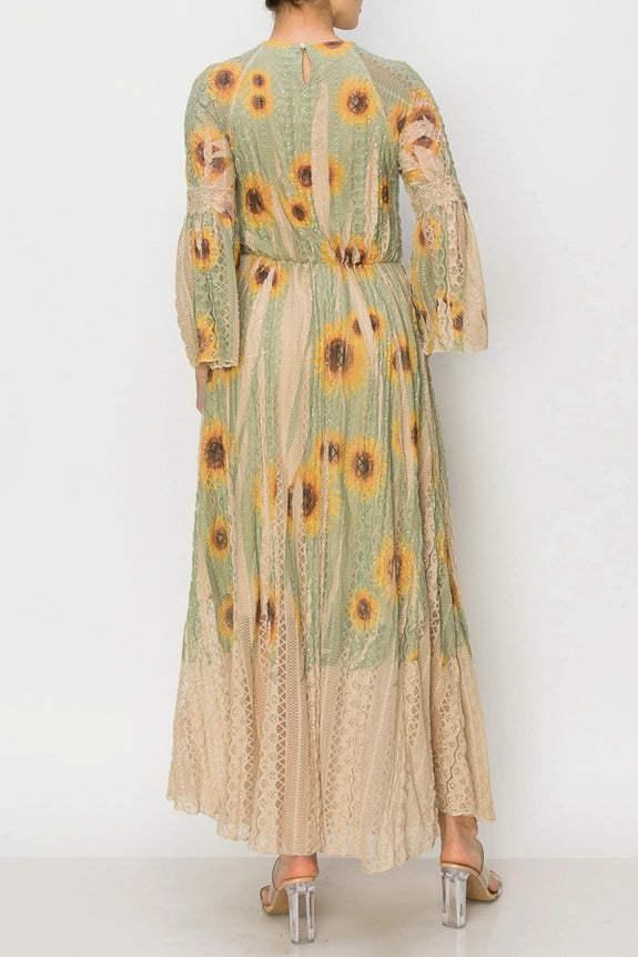 All Lace Bell-Sleeved Sunflower Dress