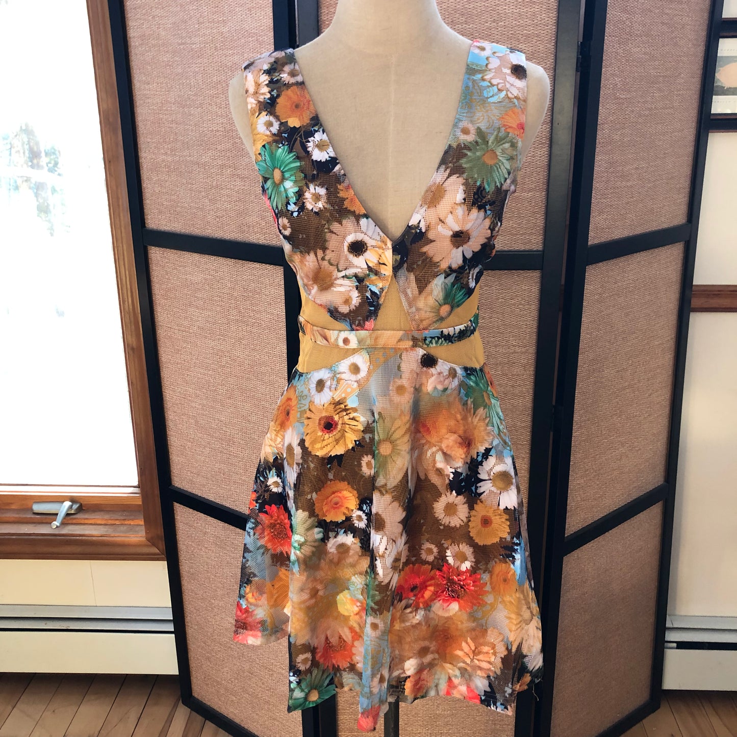 Floral Cut-Out Mesh Skater Dress