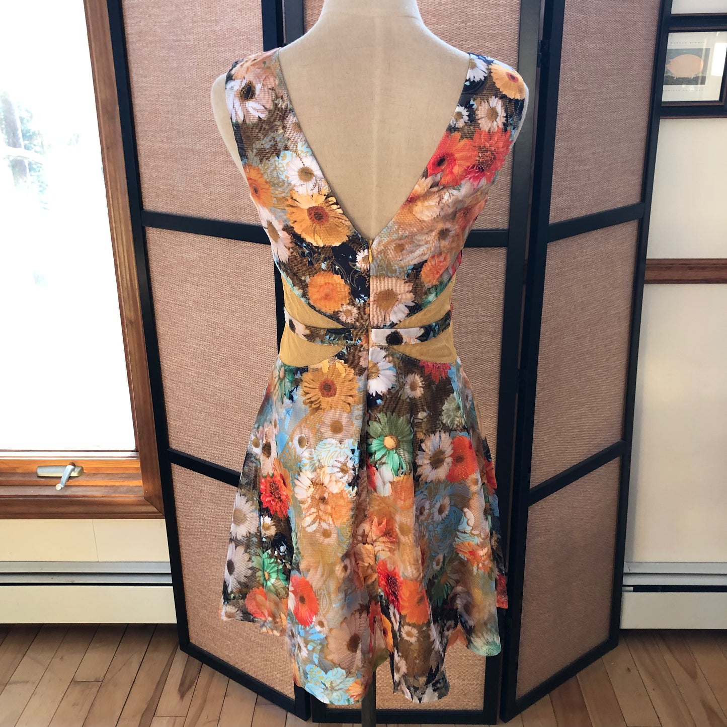 Floral Cut-Out Mesh Skater Dress