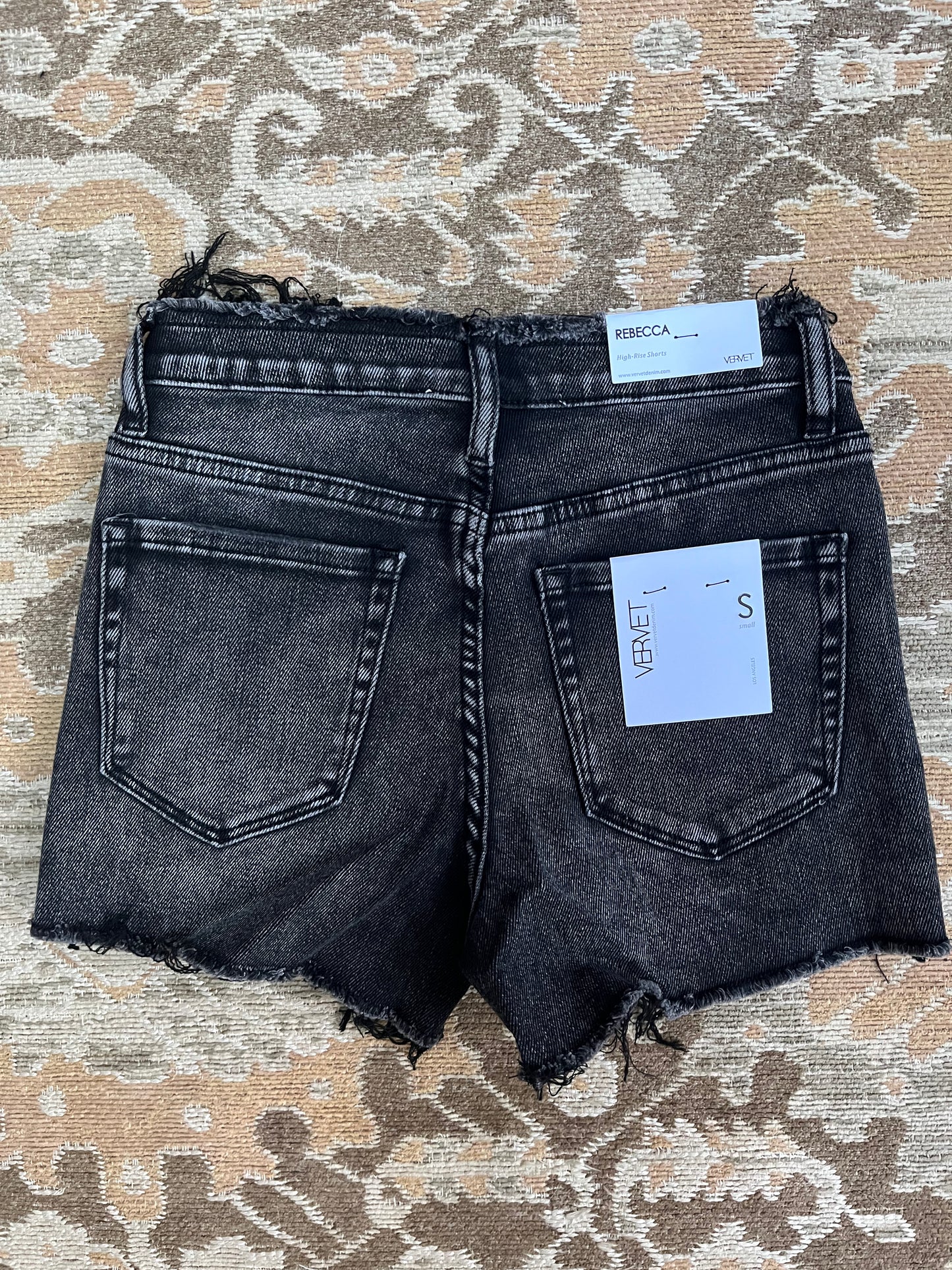 Ebony High-Rise Black Denim Frayed Waist Shorts