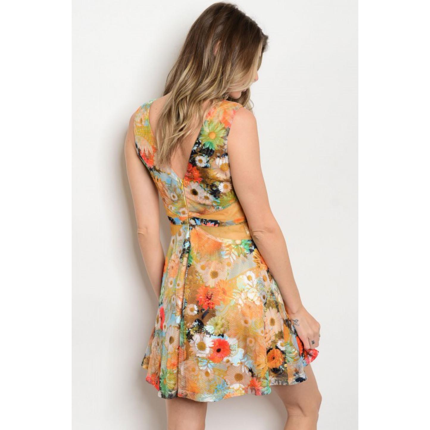 Floral Cut-Out Mesh Skater Dress