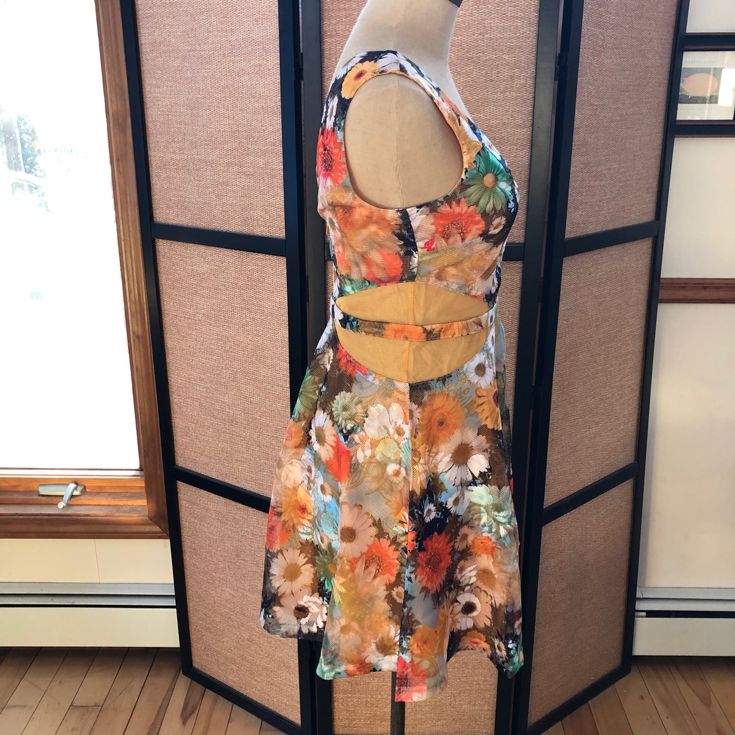 Floral Cut-Out Mesh Skater Dress