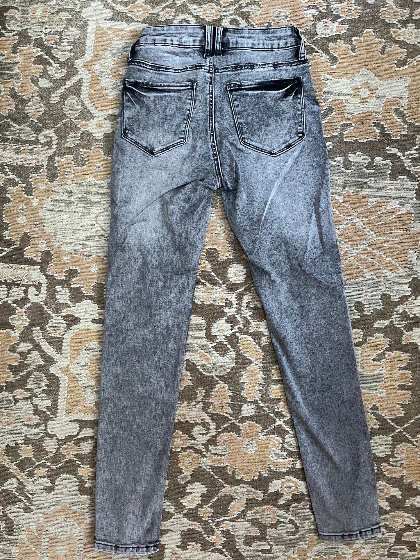 Harmony Grey Mid-Rise Button Fly Skinny Jeans
