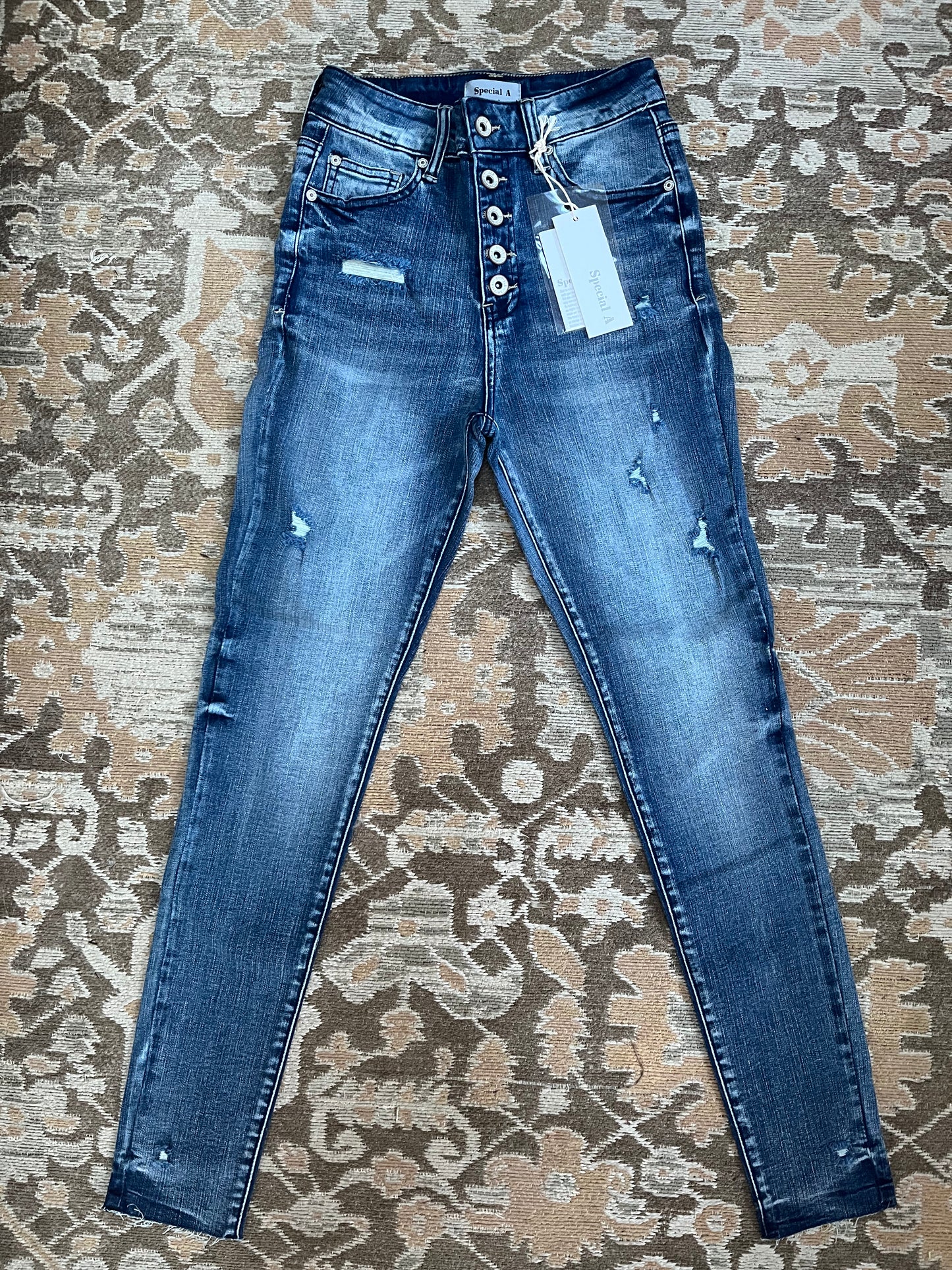 Padme High Rise Exposed Button Fly Skinny Jeans
