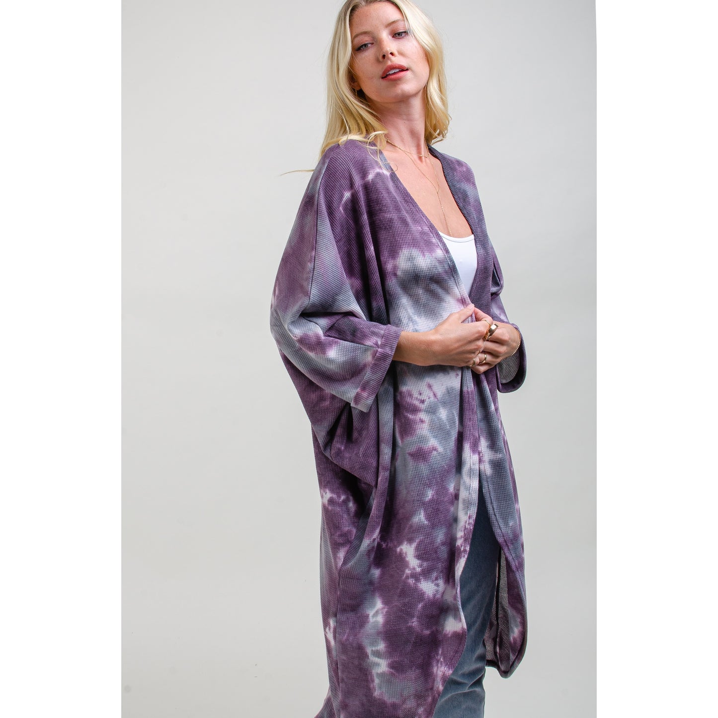 Purple Tie Dye Waffle Kimono - Wild Luxe Boutique