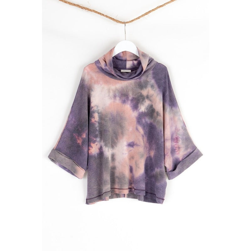 Tie Dye French Terry Turtleneck Poncho - Wild Luxe Boutique
