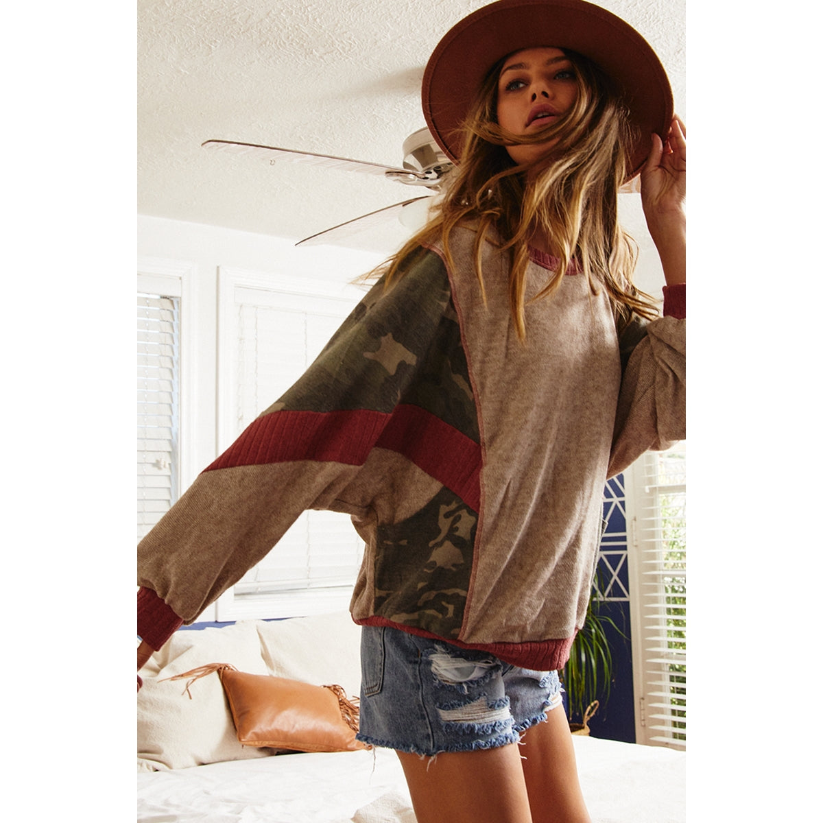 Camo Contrast Detail Top - Wild Luxe Boutique