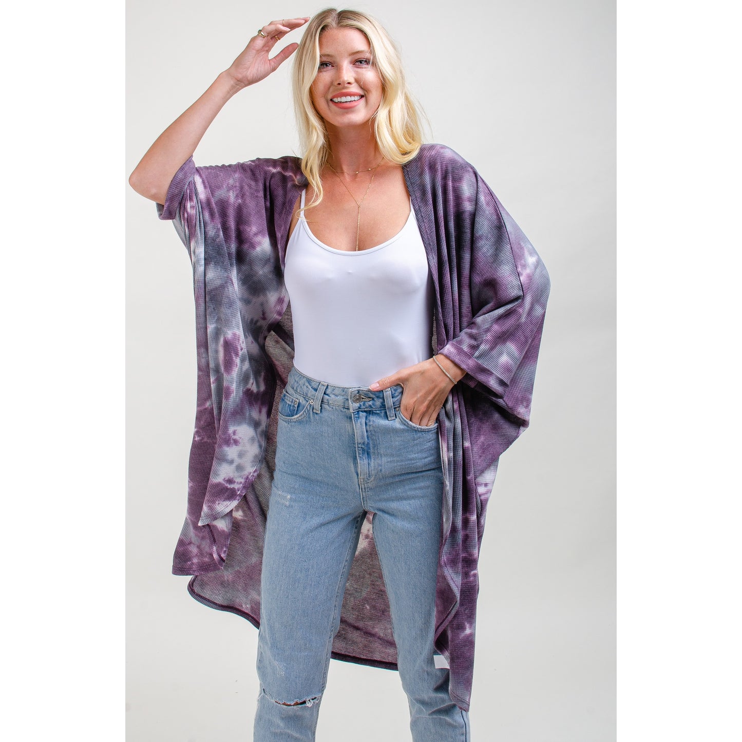 Purple Tie Dye Waffle Kimono - Wild Luxe Boutique