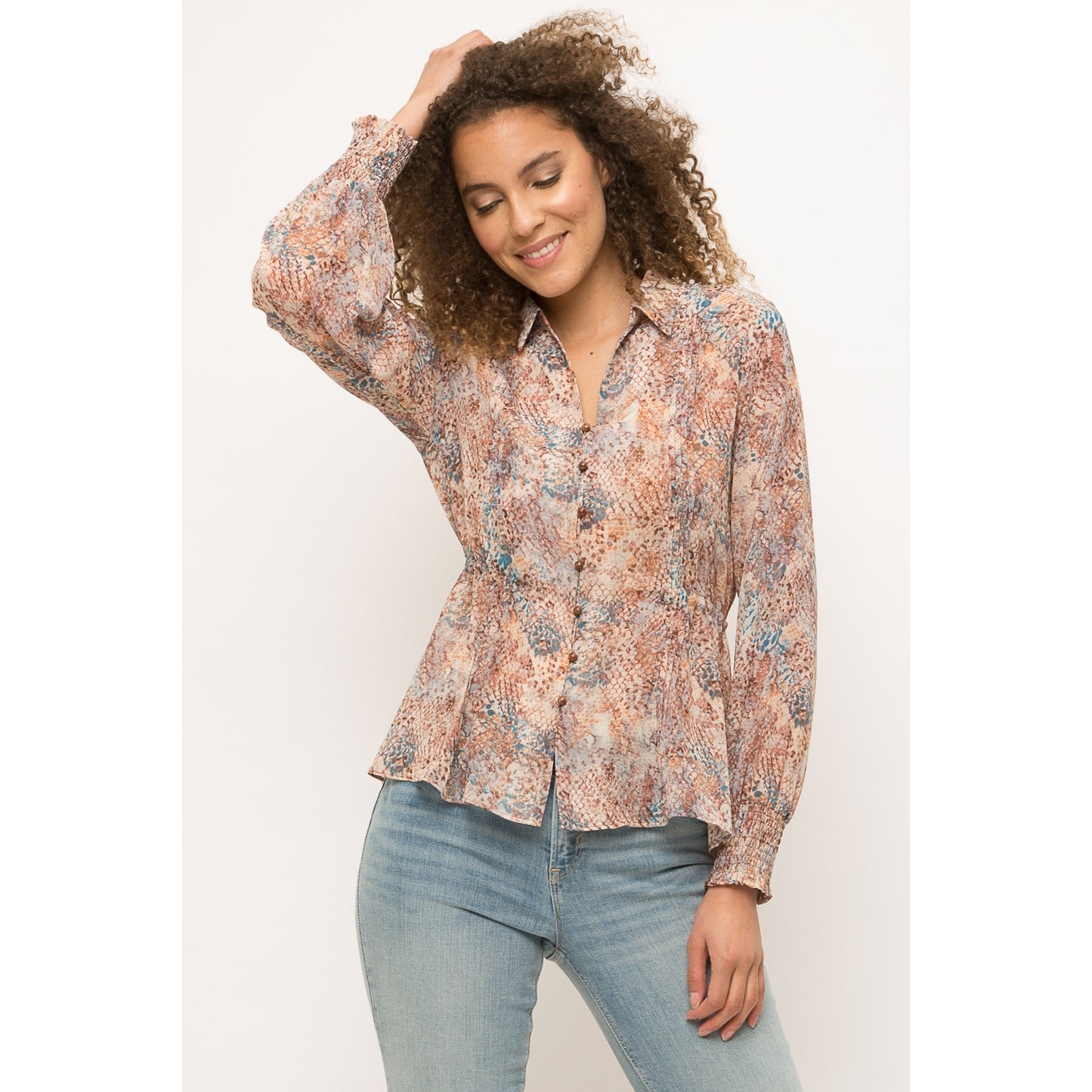 Snake Print Tie Back Pleated Shirt - Wild Luxe Boutique