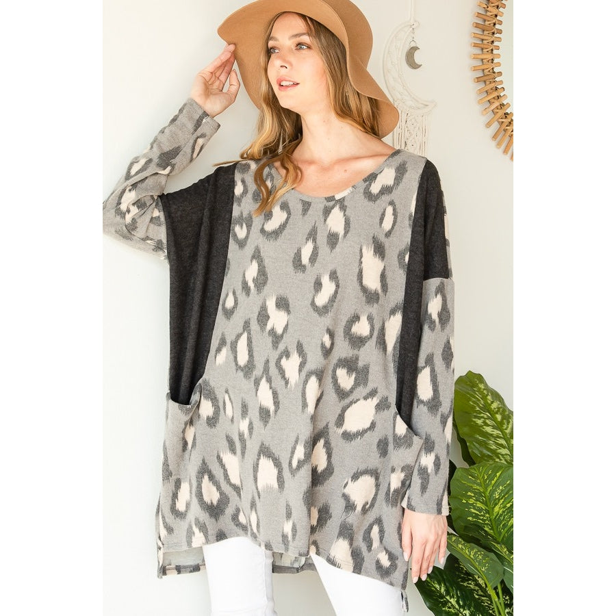 Leopard Print Contrast Tunic - Wild Luxe Boutique