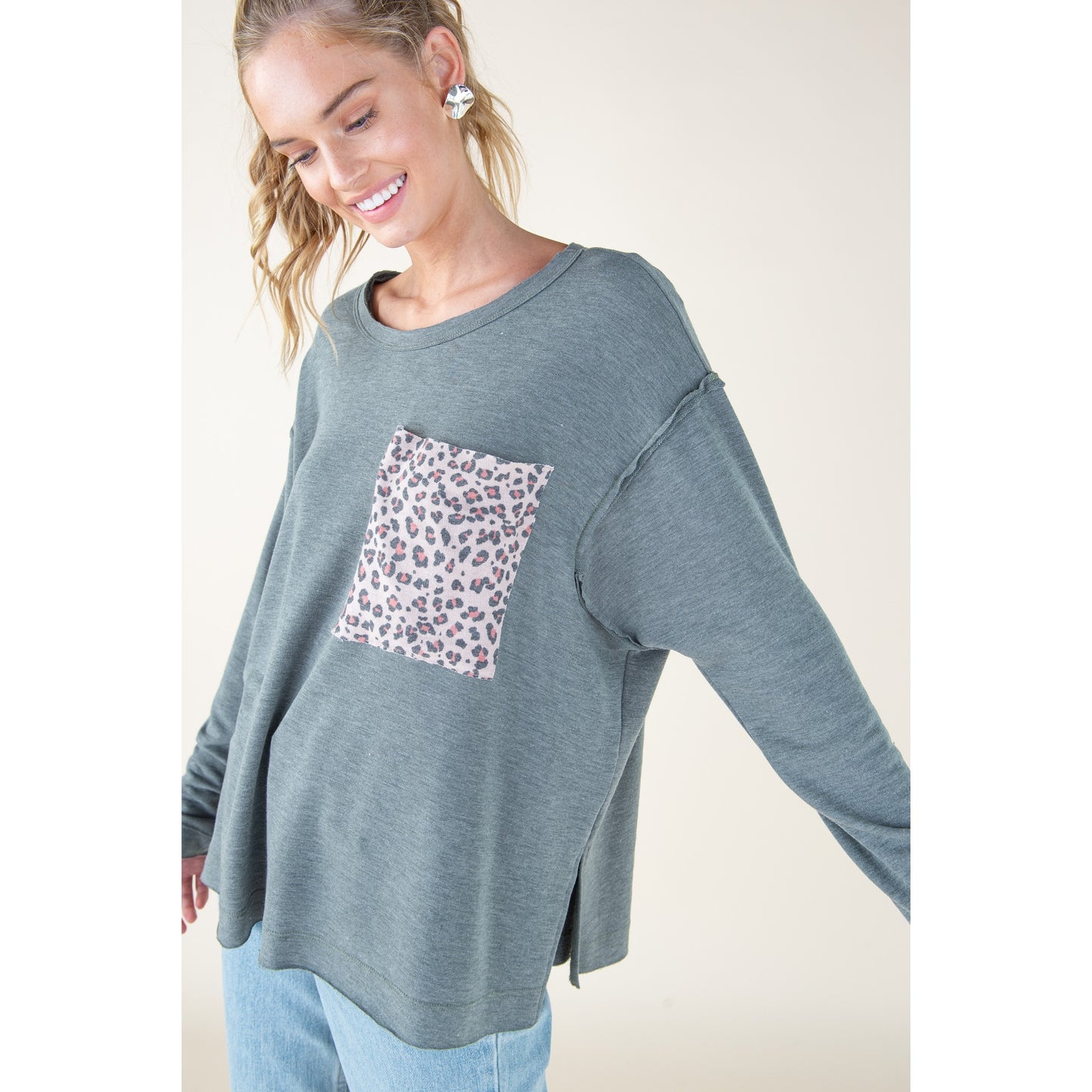 Olive Animal Print Pocket Top - Wild Luxe Boutique