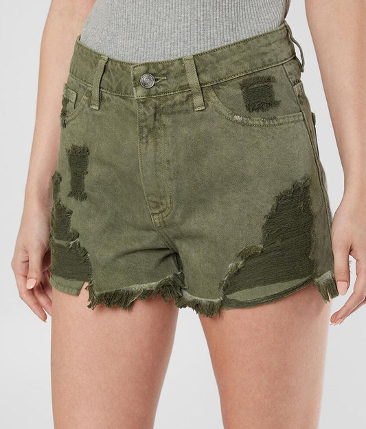 Avery Olive Denim Shorts - Wild Luxe Boutique