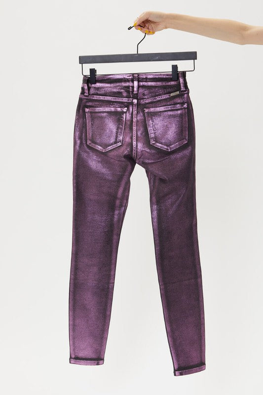 Freya Pink/Purple Metallic Foil Coated Jeans - Wild Luxe Boutique