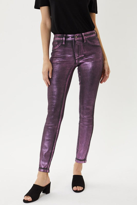 Freya Pink/Purple Metallic Foil Coated Jeans - Wild Luxe Boutique