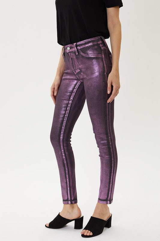 Freya Pink/Purple Metallic Foil Coated Jeans - Wild Luxe Boutique