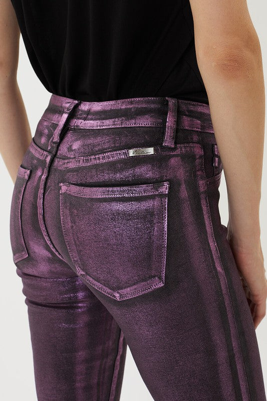 Freya Pink/Purple Metallic Foil Coated Jeans - Wild Luxe Boutique