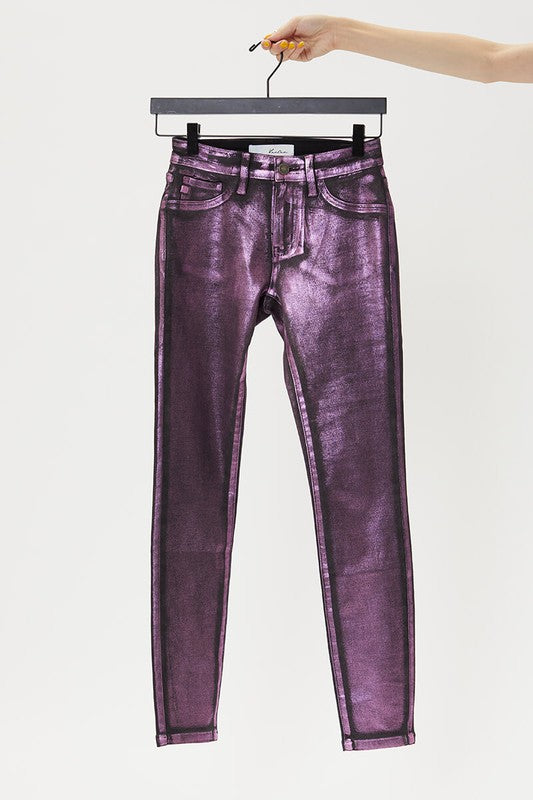 Freya Pink/Purple Metallic Foil Coated Jeans - Wild Luxe Boutique