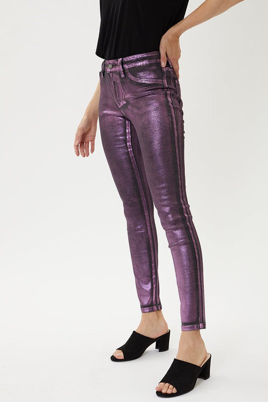 Freya Pink/Purple Metallic Foil Coated Jeans - Wild Luxe Boutique