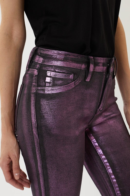 Freya Pink/Purple Metallic Foil Coated Jeans - Wild Luxe Boutique