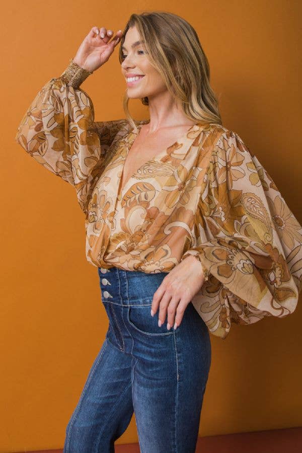 Paisley & Leaves Balloon Sleeve Bodysuit