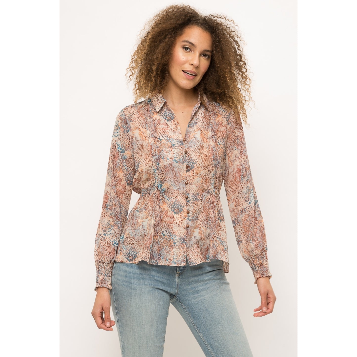 Snake Print Tie Back Pleated Shirt - Wild Luxe Boutique