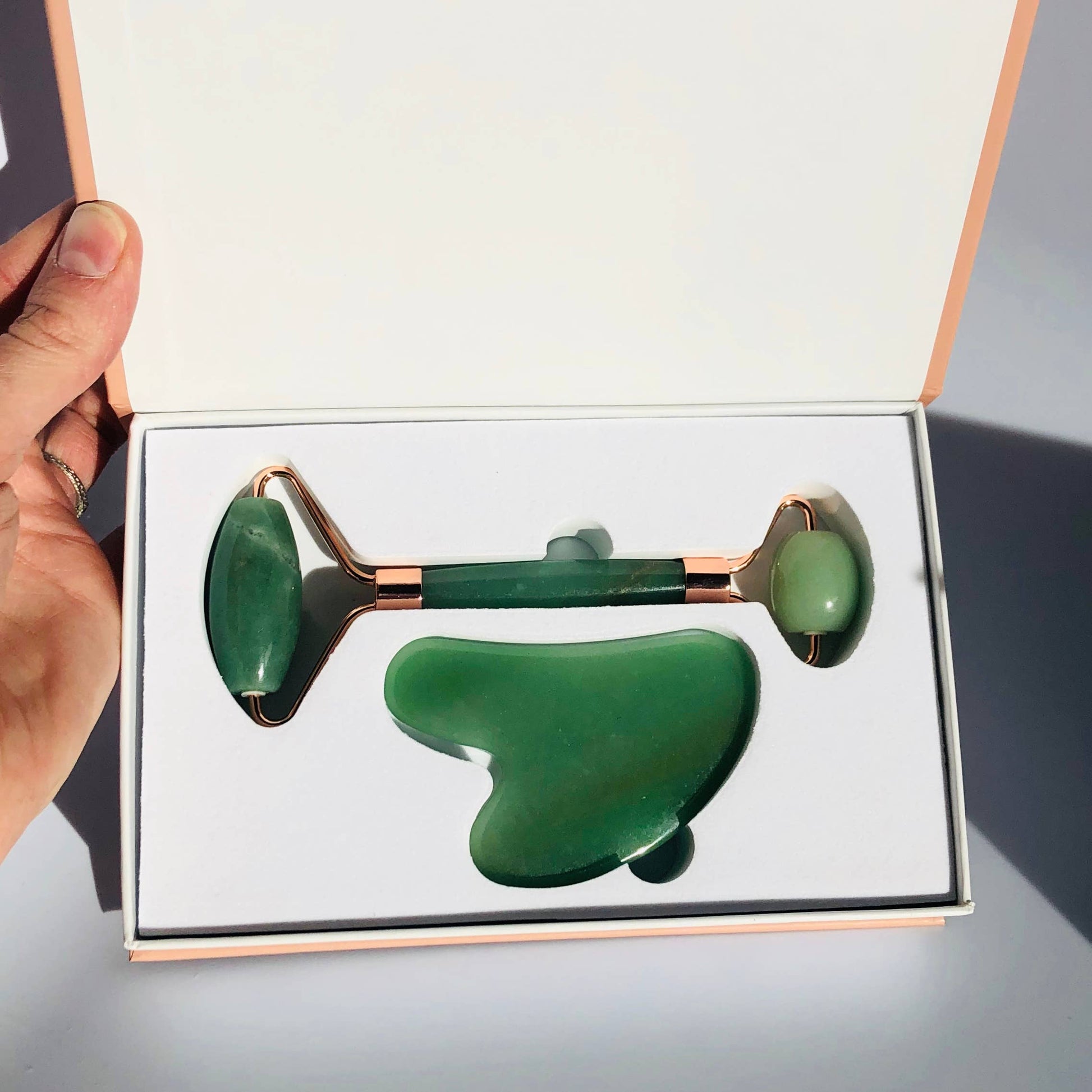 Jade Gemstone Roller + Gua Sha Facial Massage Set - Wild Luxe Boutique