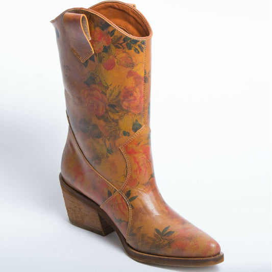 Santa Monica Tan Roses Leather Boots