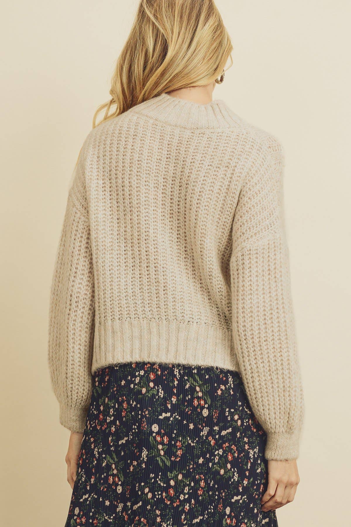 Oatmeal Open-Knit Mock Neck Sweater