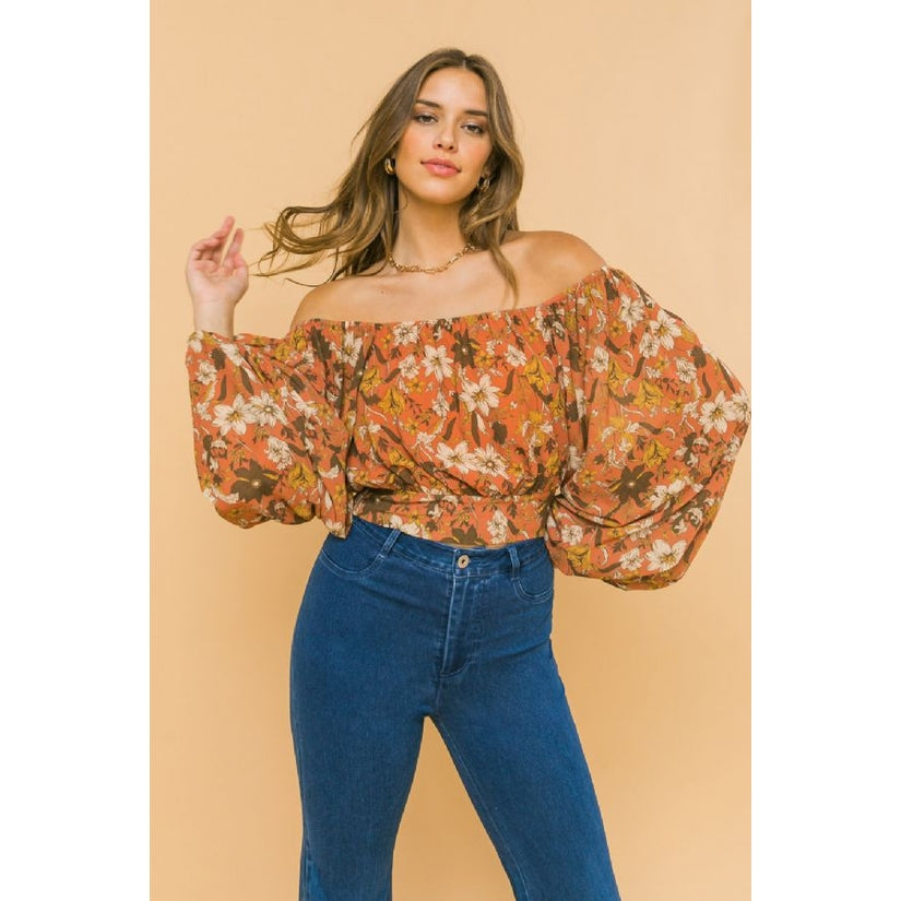 Rust Floral Square Neck Woven Blouse - Wild Luxe Boutique