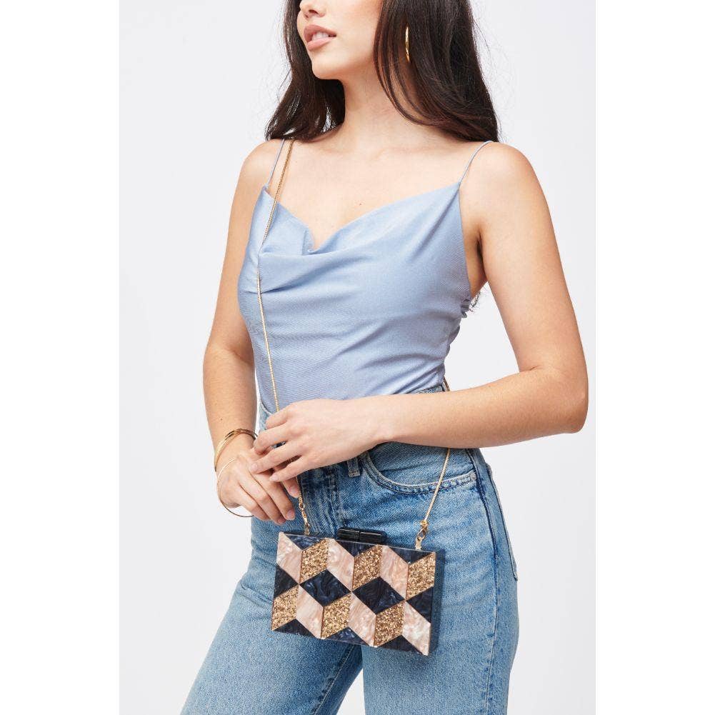 Chevron Diamond Lucite Pearl Crossbody Clutch Bag - Wild Luxe Boutique