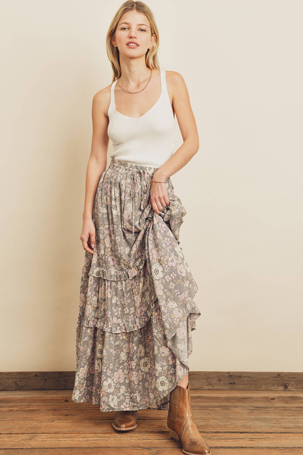 Floral Tiered Maxi Skirt