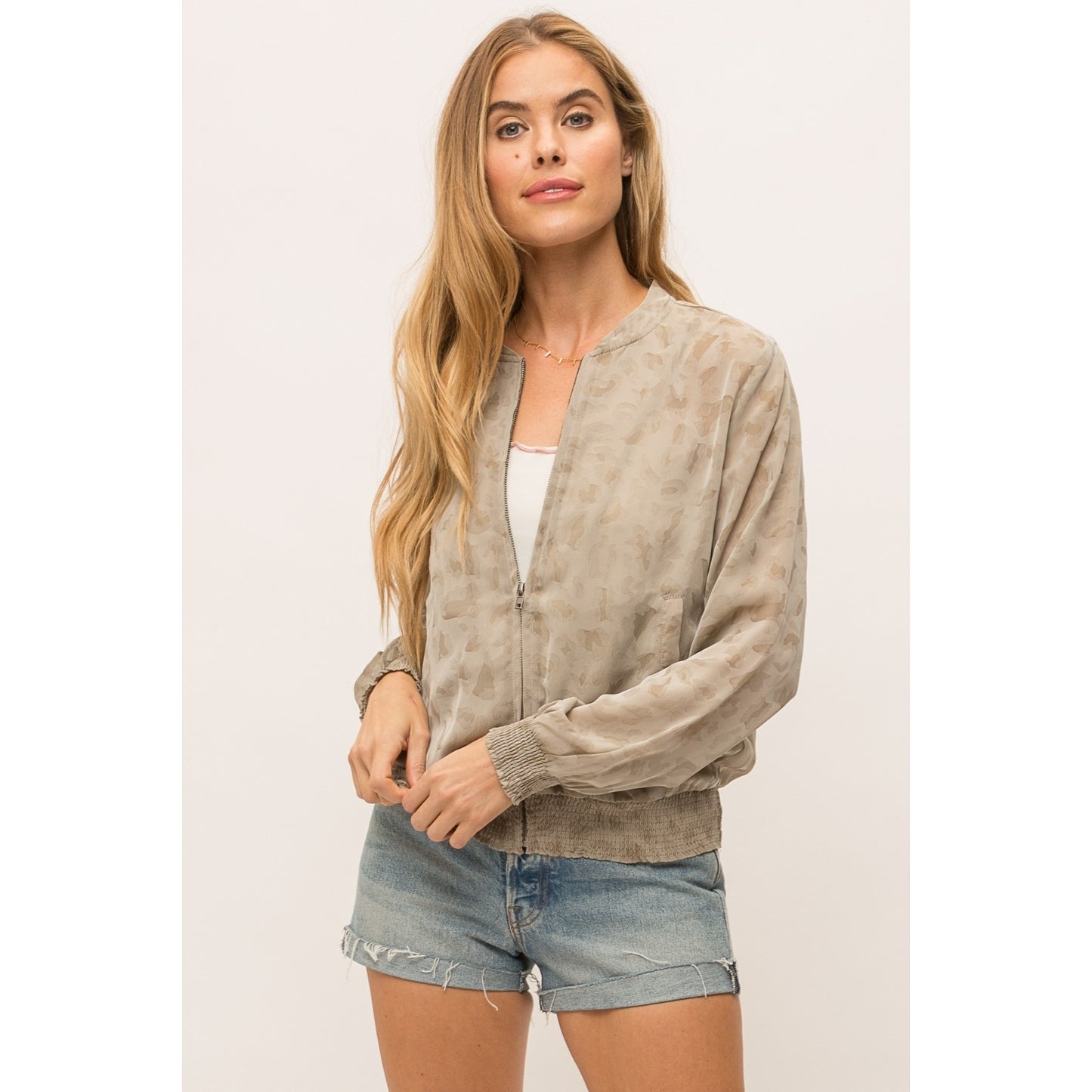 Mocha Jacquard Leopard Sheer Bomber Jacket - Wild Luxe Boutique