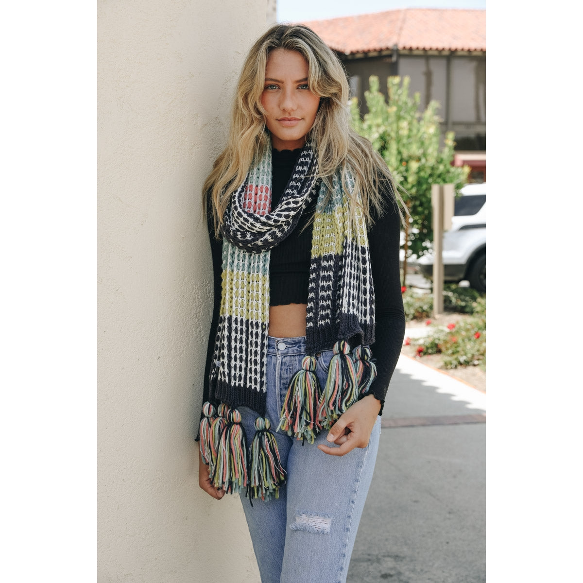 Colorblock Contrast Knit Oversized Scarf - Wild Luxe Boutique