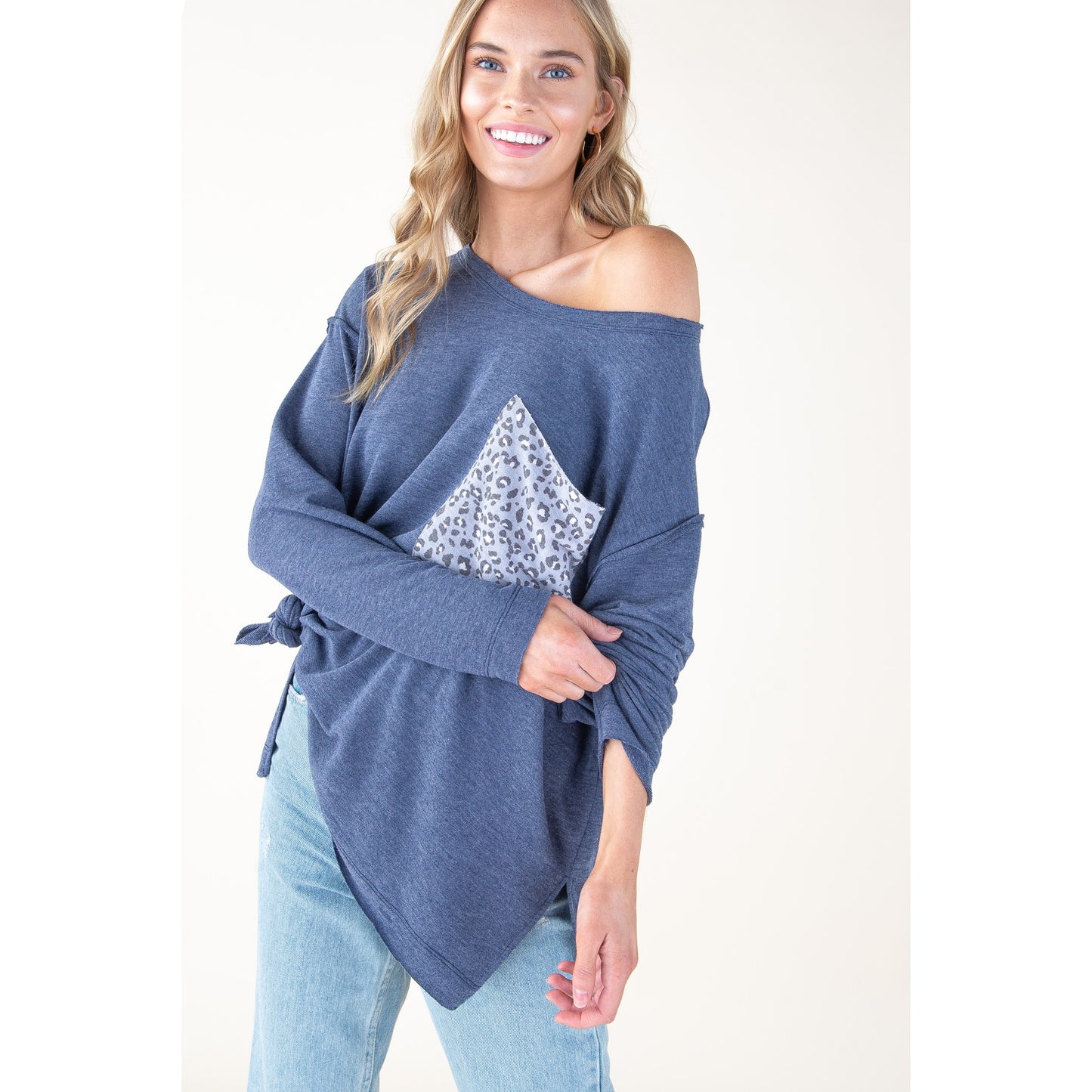 Navy Animal Print Pocket Top - Wild Luxe Boutique