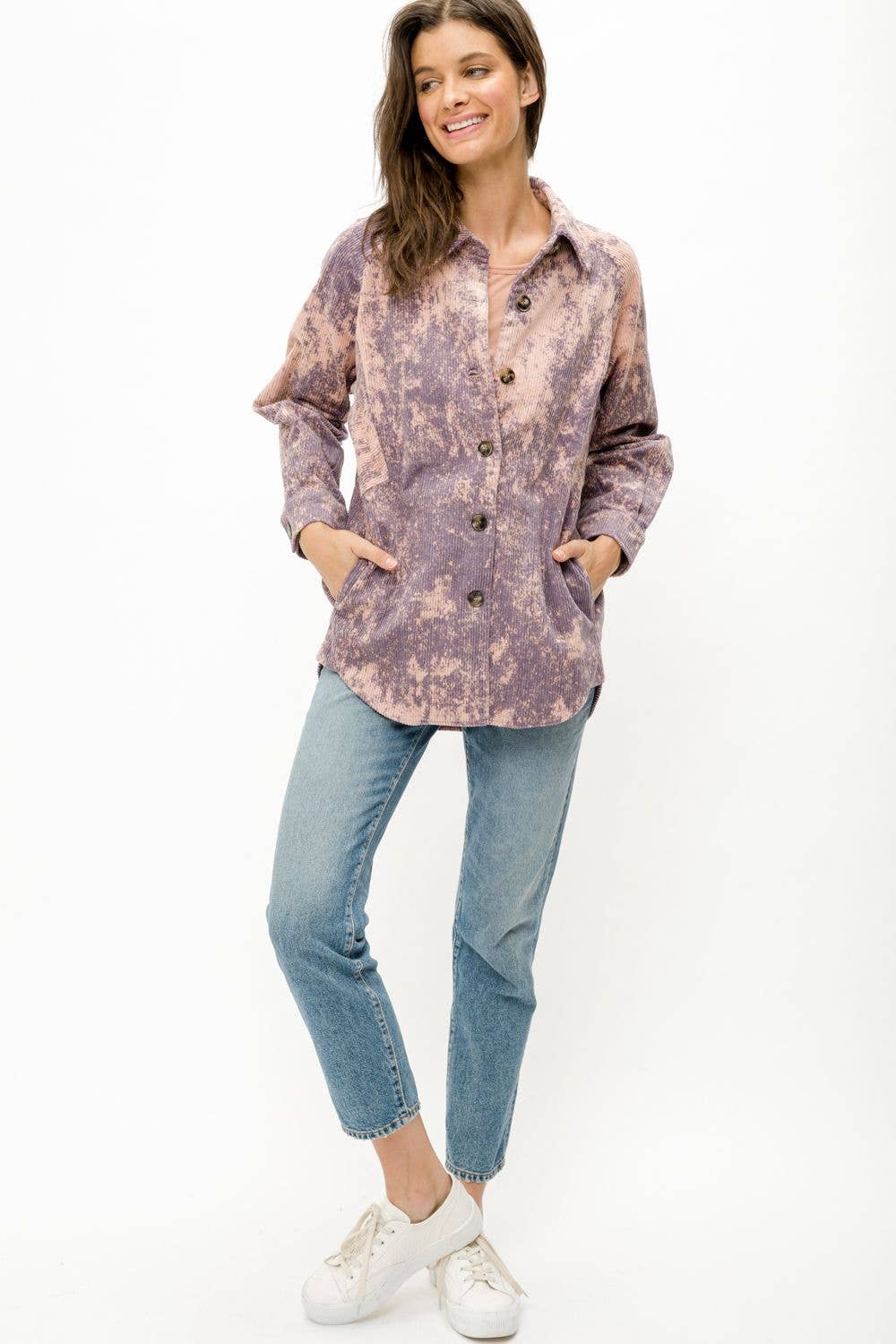 Tie Dye Dusty Lavender Corduroy Shirt Jacket