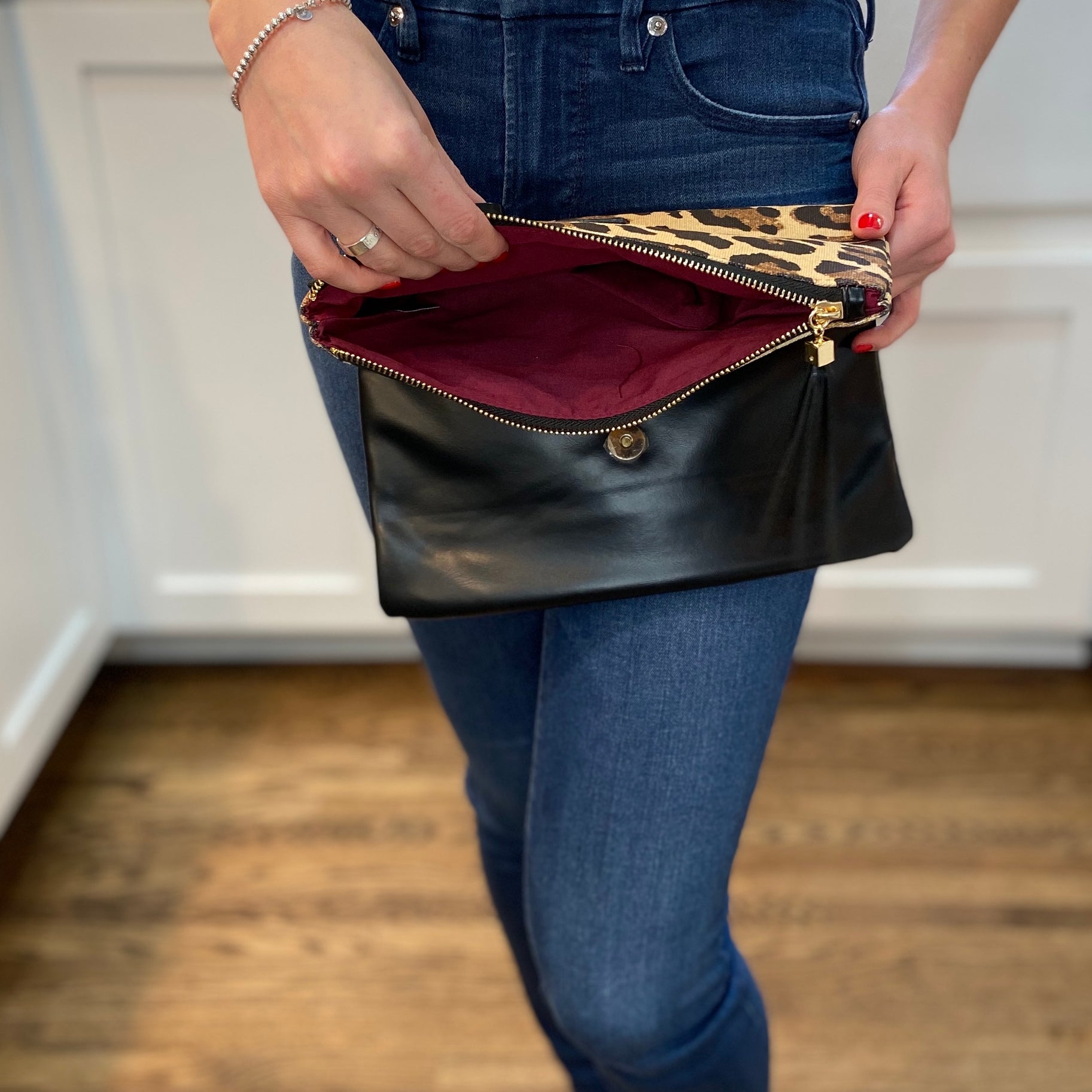 Fold Over Leopard Clutch - Wild Luxe Boutique