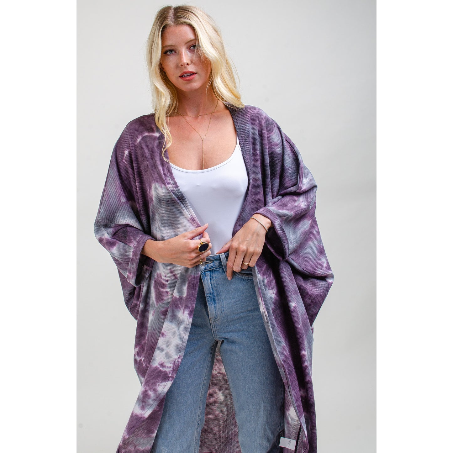 Purple Tie Dye Waffle Kimono - Wild Luxe Boutique
