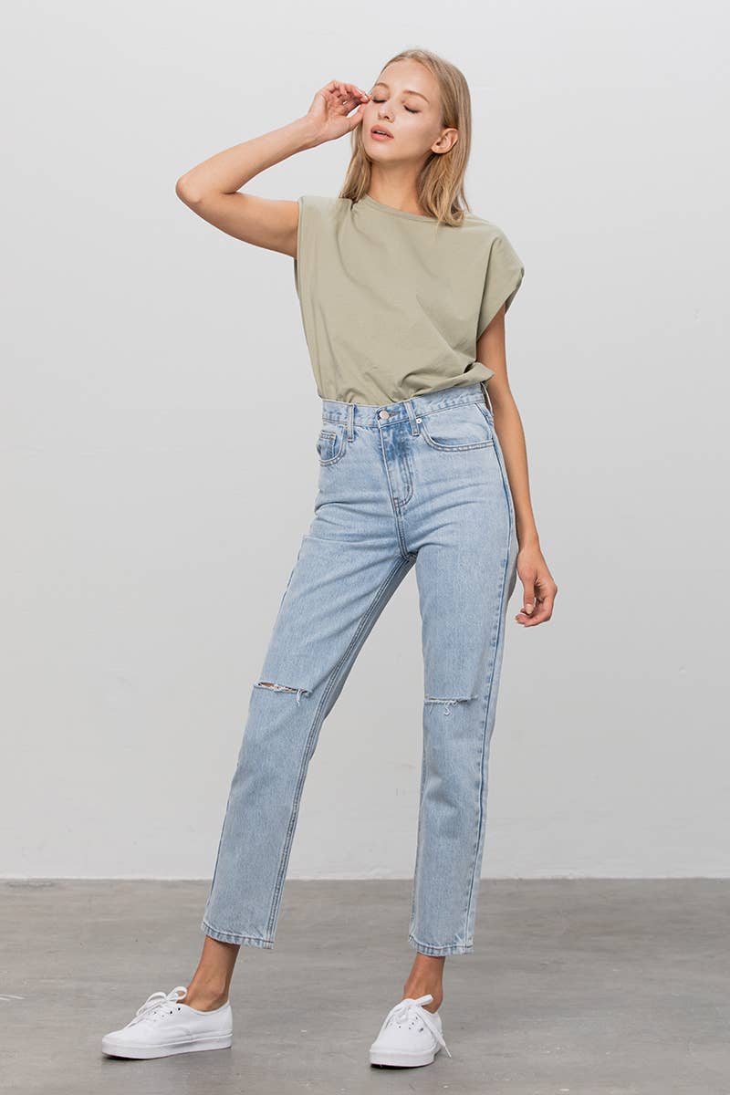 Ivy High Waist Ripped Tapered Jeans