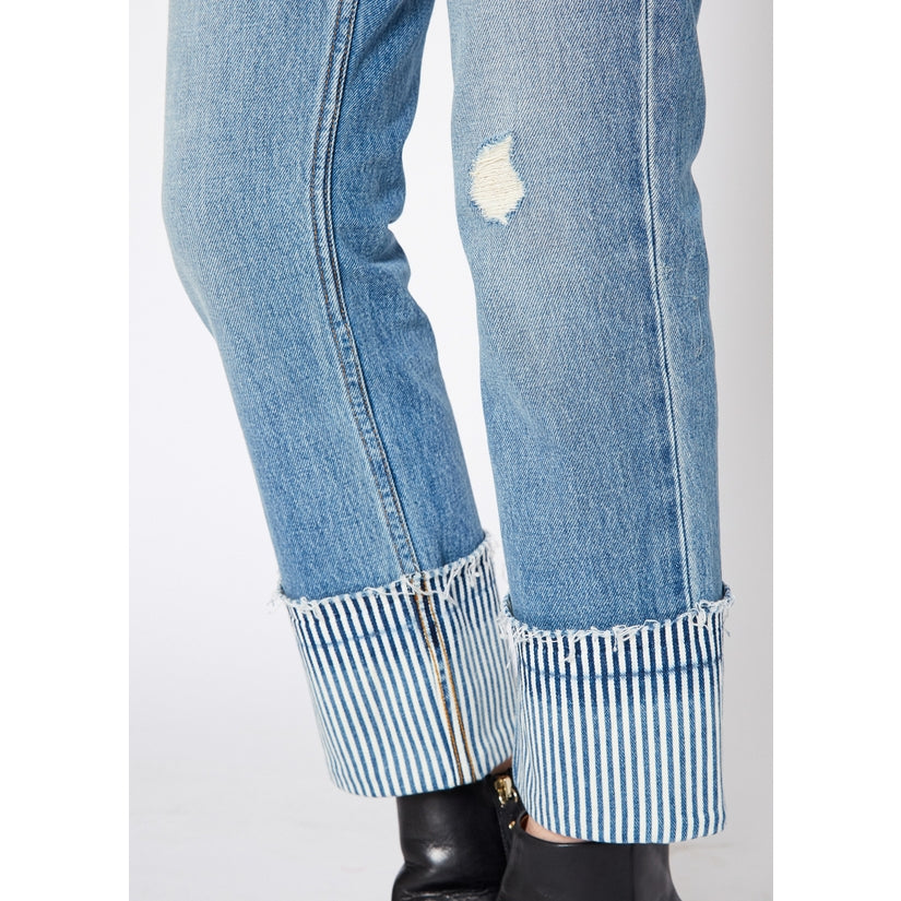NOEND Premium Denim Eve Slim Straight Striped Cuffed Jeans - Wild Luxe Boutique