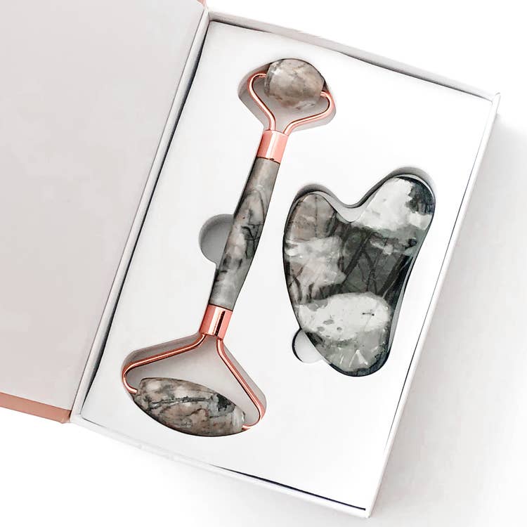 Picasso Jasper Gemstone Roller + Gua Sha Facial Massage Set - Wild Luxe Boutique