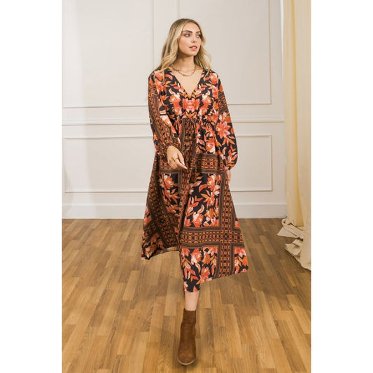 Black Floral Woven Midi Dress - Wild Luxe Boutique