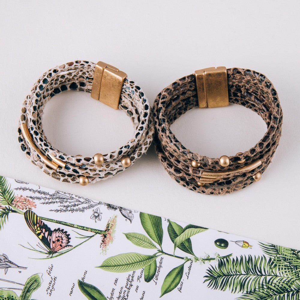 Multi-Strand Leather Snakeskin Bracelet - Wild Luxe Boutique